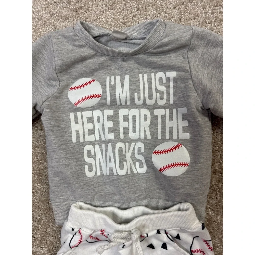 Baby Boys Baseball 2 Piece Outfit Set Gray Snacks Sweatshirt White Jogger Pants